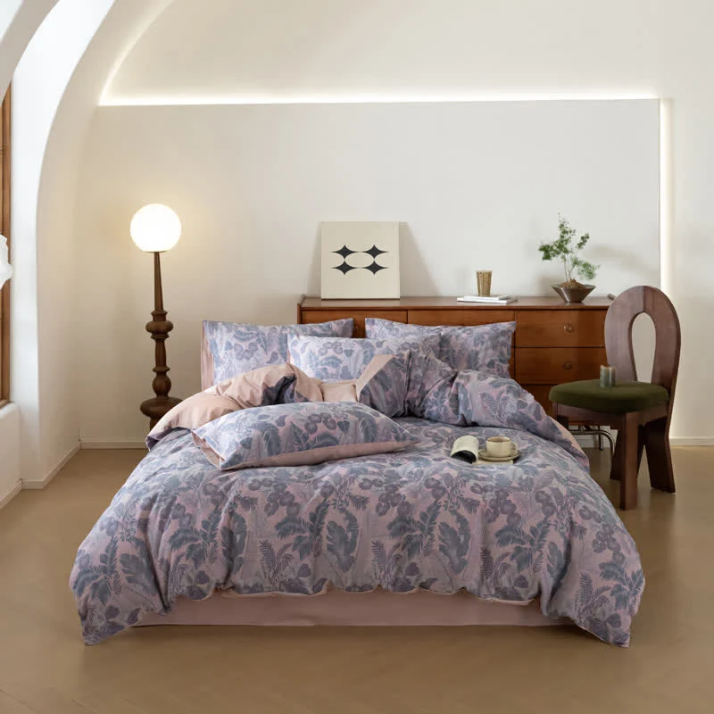 Bettwäscheset aus reinem Baumwolljacquard mit Retro-Blumenmuster (4-teilig)