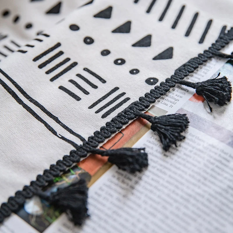 Ownkoti Halbverdunkelnde Vorhänge aus Baumwolle im Bohemian-Stil mit geometrischem Muster