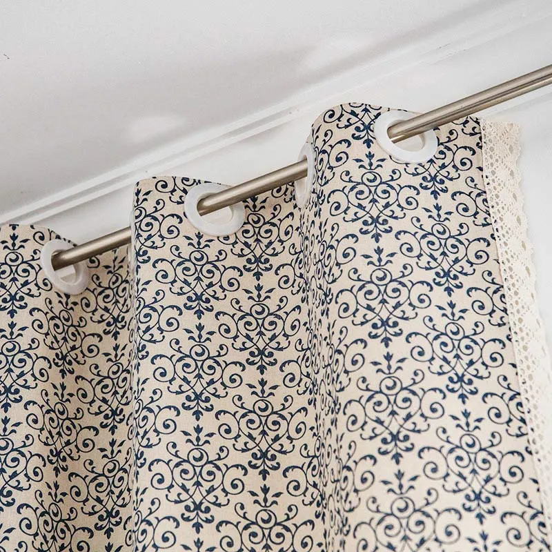Ownkoti Boho-Vorhang mit blauem Muster, halbverdunkelnd