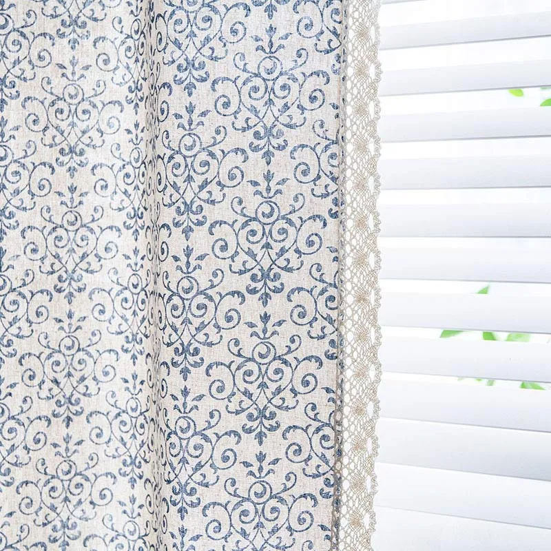 Ownkoti Boho-Vorhang mit blauem Muster, halbverdunkelnd