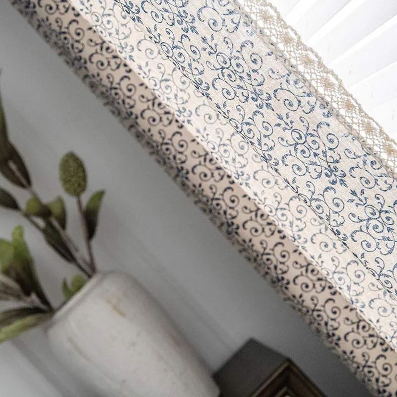 Ownkoti Boho-Vorhang mit blauem Muster, halbverdunkelnd