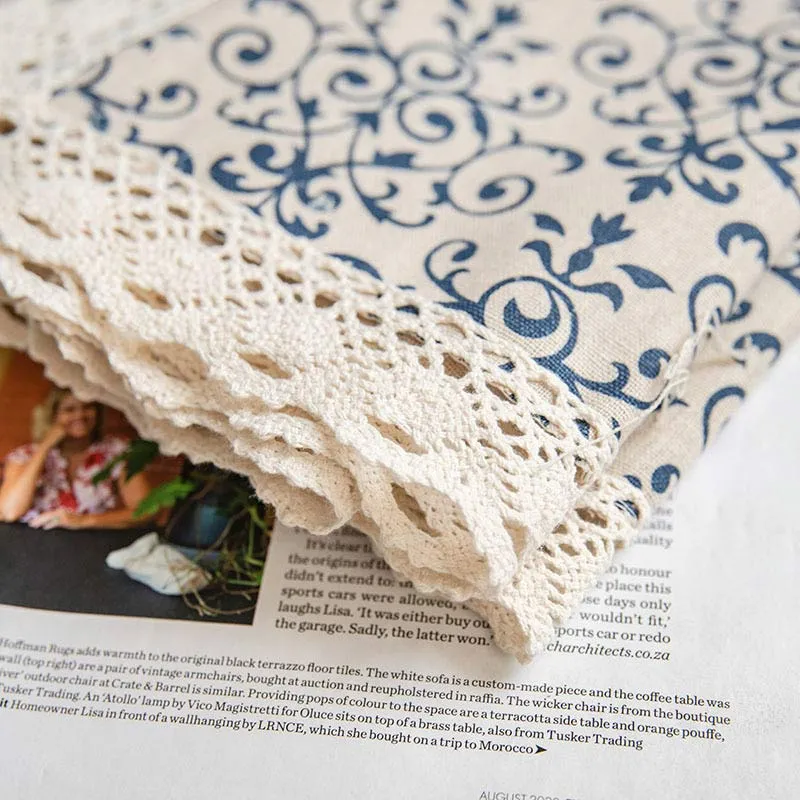 Ownkoti Boho-Vorhang mit blauem Muster, halbverdunkelnd