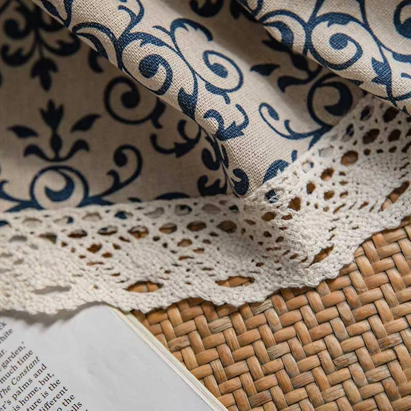 Ownkoti Boho-Vorhang mit blauem Muster, halbverdunkelnd