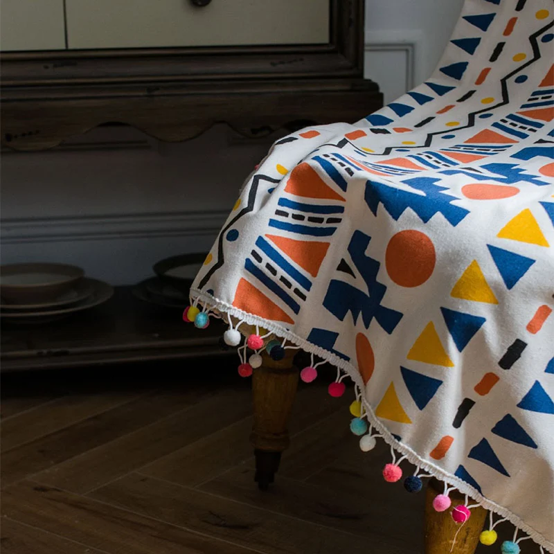 Ownkoti Boho-Vorhang mit farbenfrohen geometrischen Mustern und Quaste