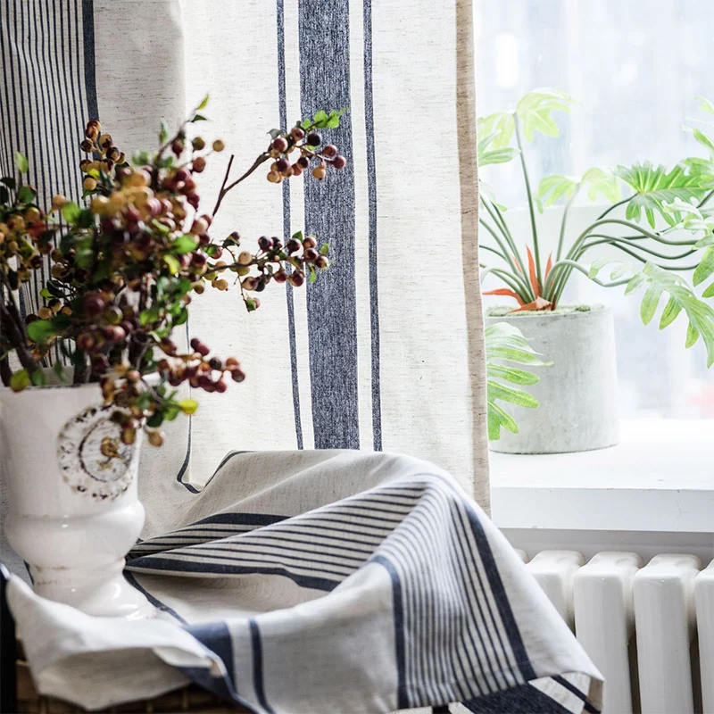Ownkoti – Halbverdunkelnde Vorhänge, gestreift, Marineblau und Beige