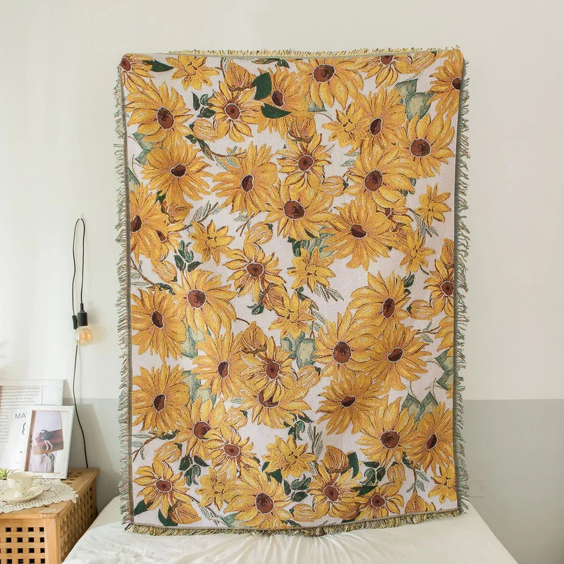 Ländlicher Wandteppich mit Sonnenblumenquaste