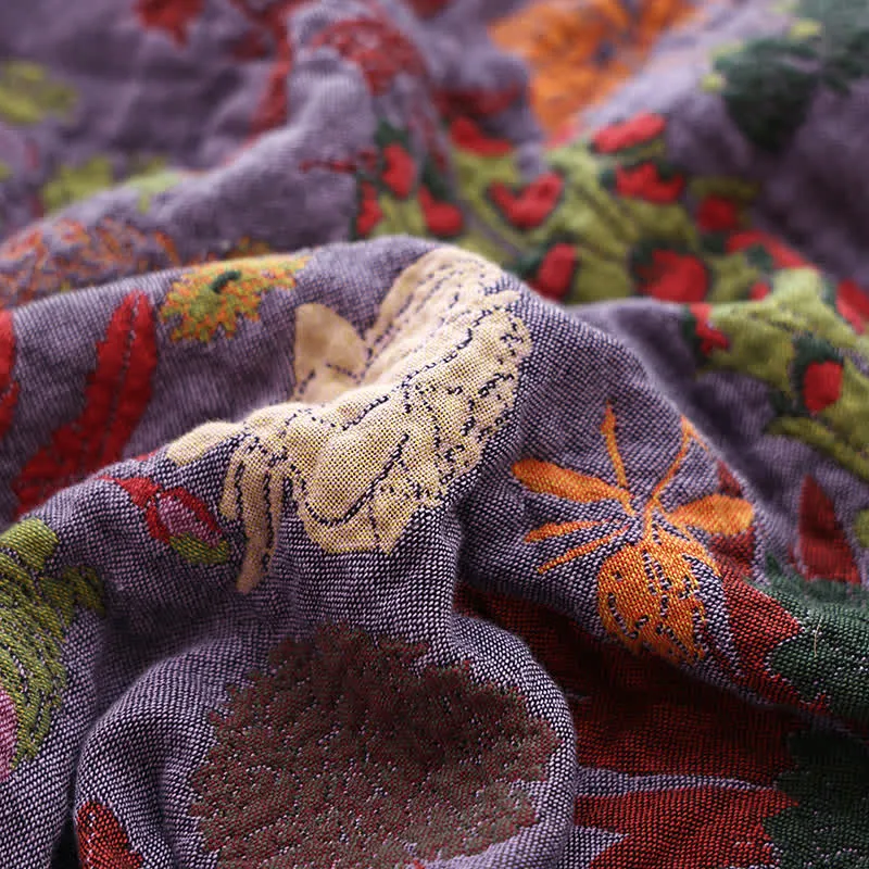 Sofadecke aus Baumwollgaze mit Blumenmuster und Quaste im Vintage-Stil