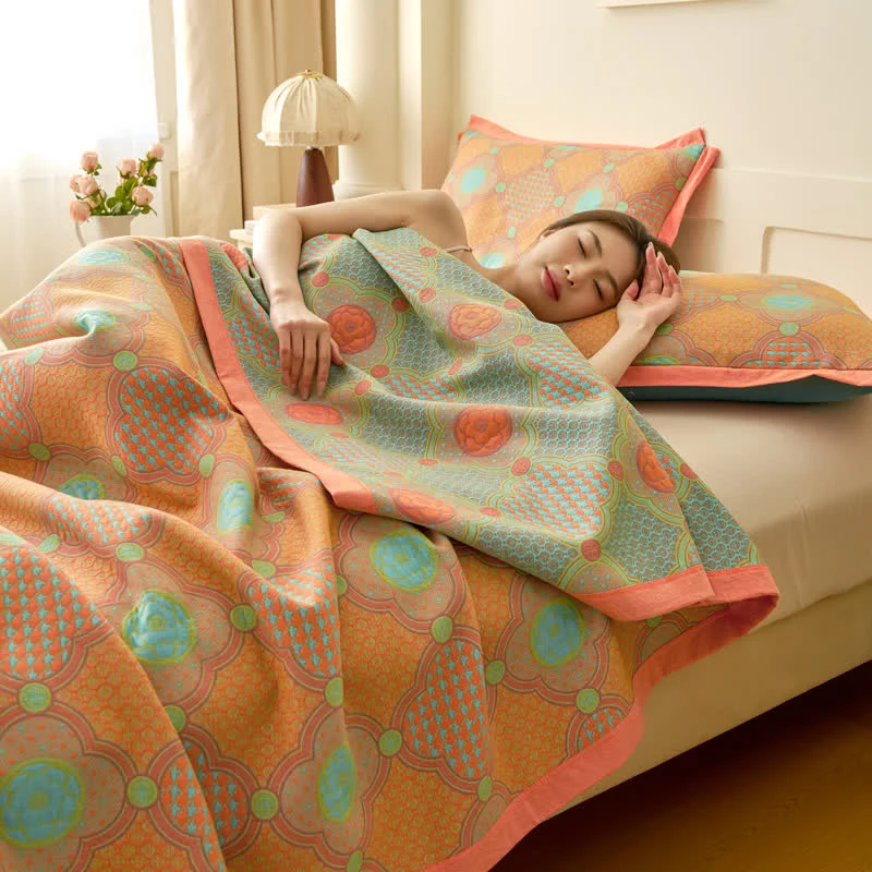 Wendbare Vintage-Jacquarddecke aus Baumwollgaze