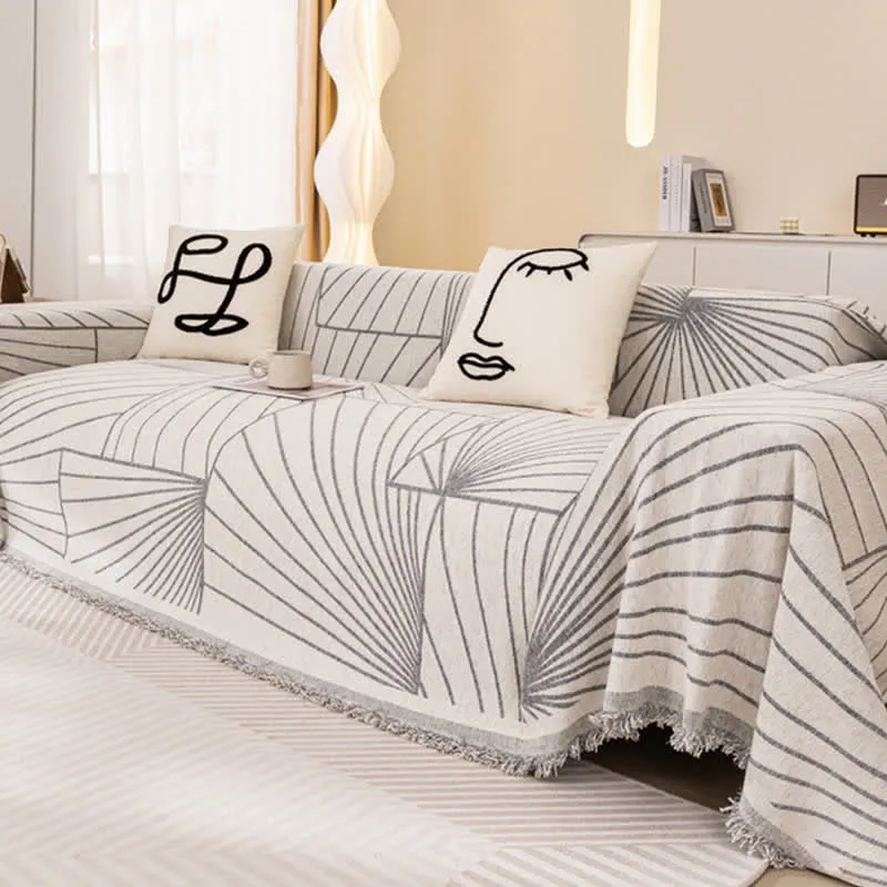 Chenille-Sofaschoner mit modernen abstrakten Linien