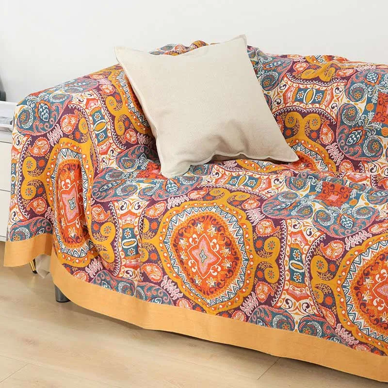 Boho-Sofadecke aus Baumwolle in Orange