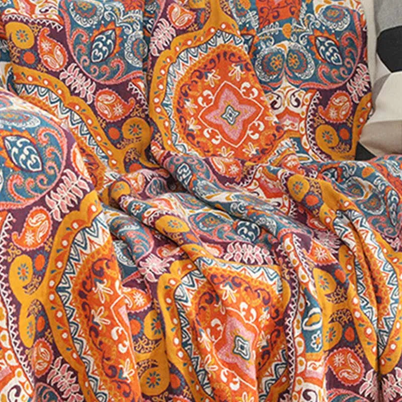 Boho-Sofadecke aus Baumwolle in Orange