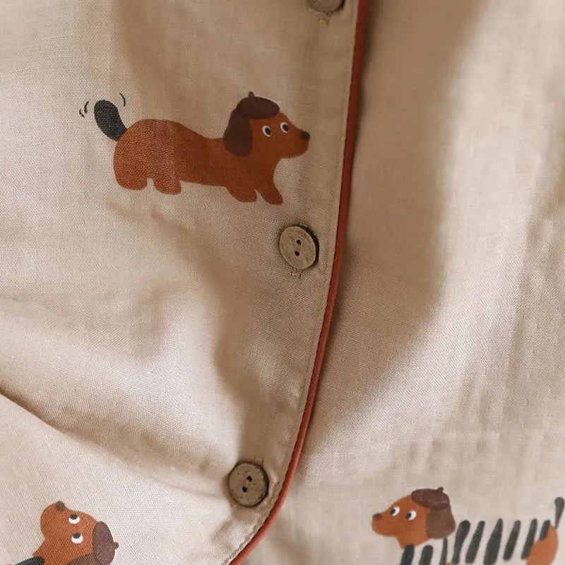 Süßes Kurzarm-Pyjama-Set mit Dackel-Paar