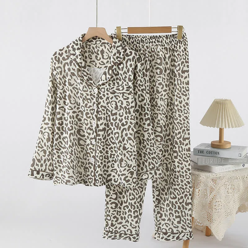 Loungewear-Set aus Baumwollgaze mit Leopardenmuster
