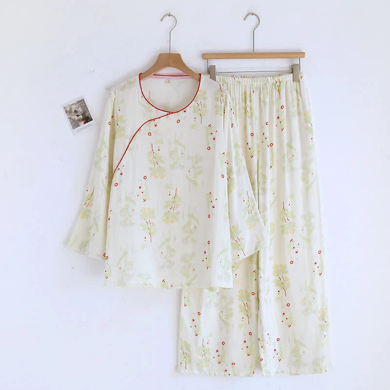 Weiches Pyjama-Set mit Blumenmuster und Bambusfaser-Erfrischung