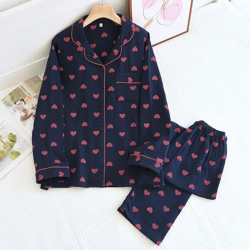 Loungewear-Set aus Baumwolle mit Jacquard-Herzrevers
