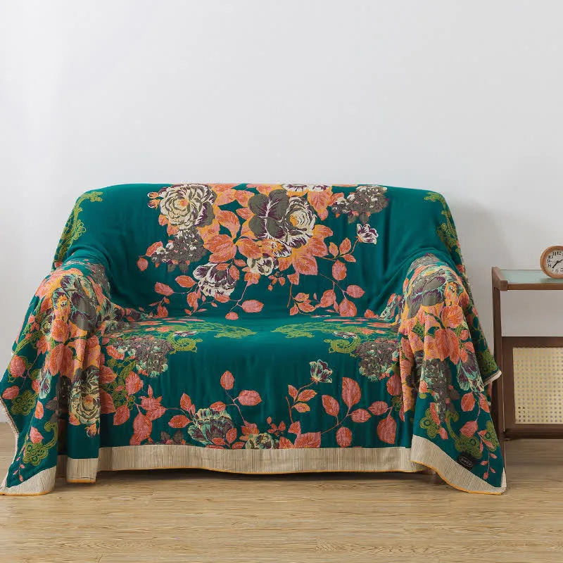Weiche Sofadecke aus Baumwolle mit eleganter Rose