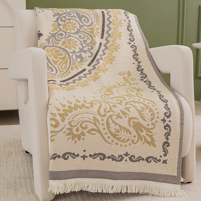 Leichte Baumwollgazedecke mit Quasten und Paisleymuster