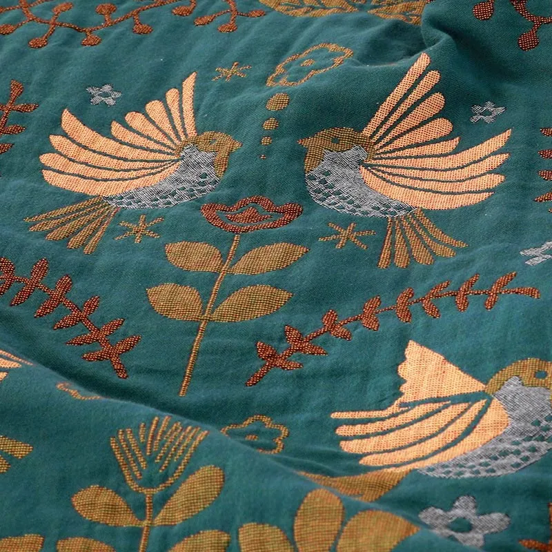 Ownkoti Boho Atmungsaktive Sofadecke mit Blumen und Vögeln