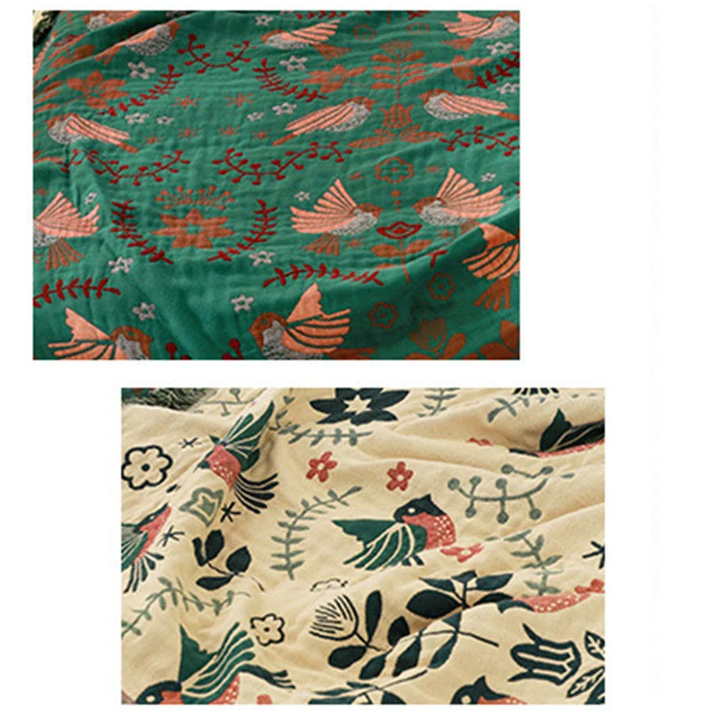 Ownkoti Boho Atmungsaktive Sofadecke mit Blumen und Vögeln