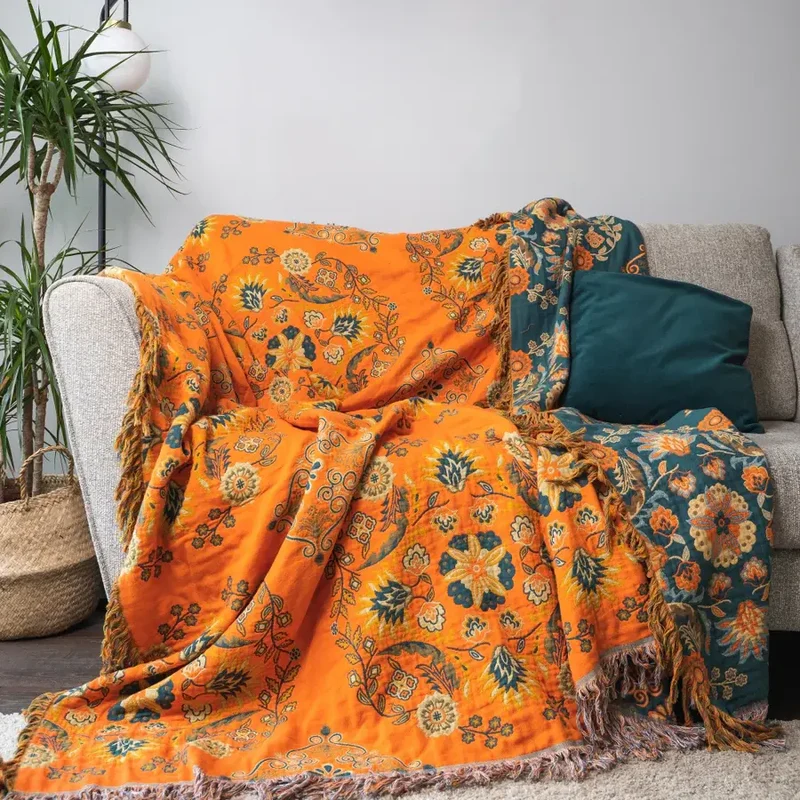 Ownkoti Vintage Überwurfdecke mit Blumenmuster, Sofabezug