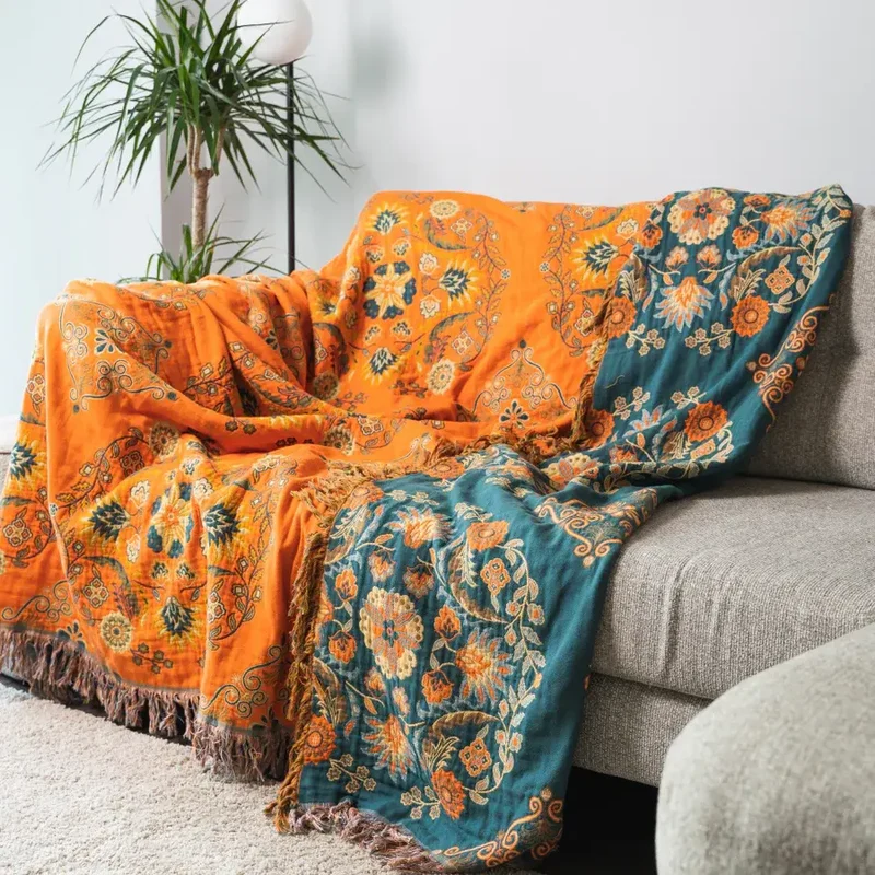 Ownkoti Vintage Überwurfdecke mit Blumenmuster, Sofabezug