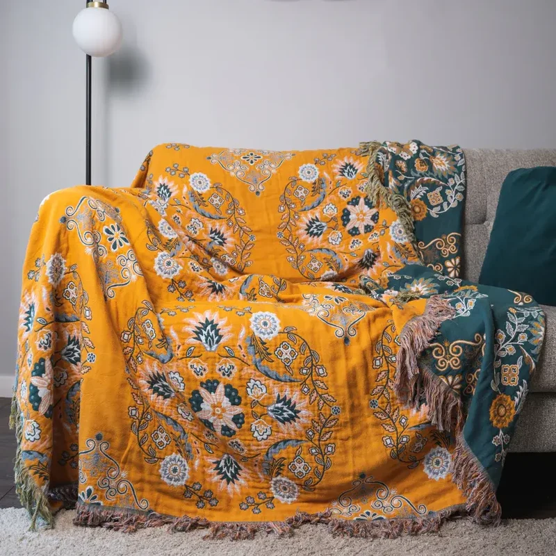 Ownkoti Vintage Überwurfdecke mit Blumenmuster, Sofabezug