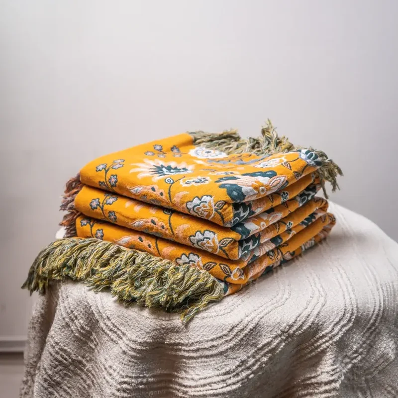 Ownkoti Vintage Überwurfdecke mit Blumenmuster, Sofabezug