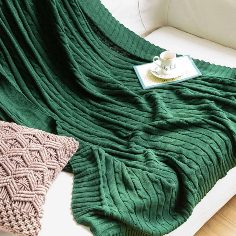 Ownkoti Einfarbige Sofa-Strickdecke aus Baumwolle