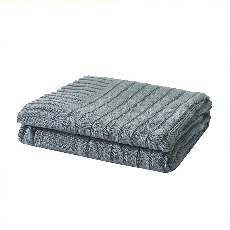 Ownkoti Einfarbige Sofa-Strickdecke aus Baumwolle