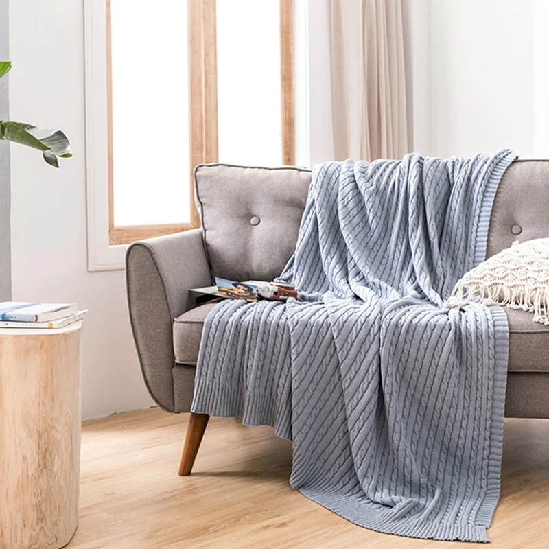 Ownkoti Einfarbige Sofa-Strickdecke aus Baumwolle