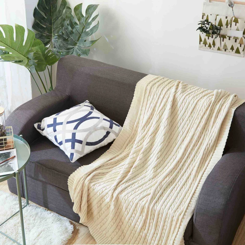 Ownkoti Einfarbige Sofa-Strickdecke aus Baumwolle