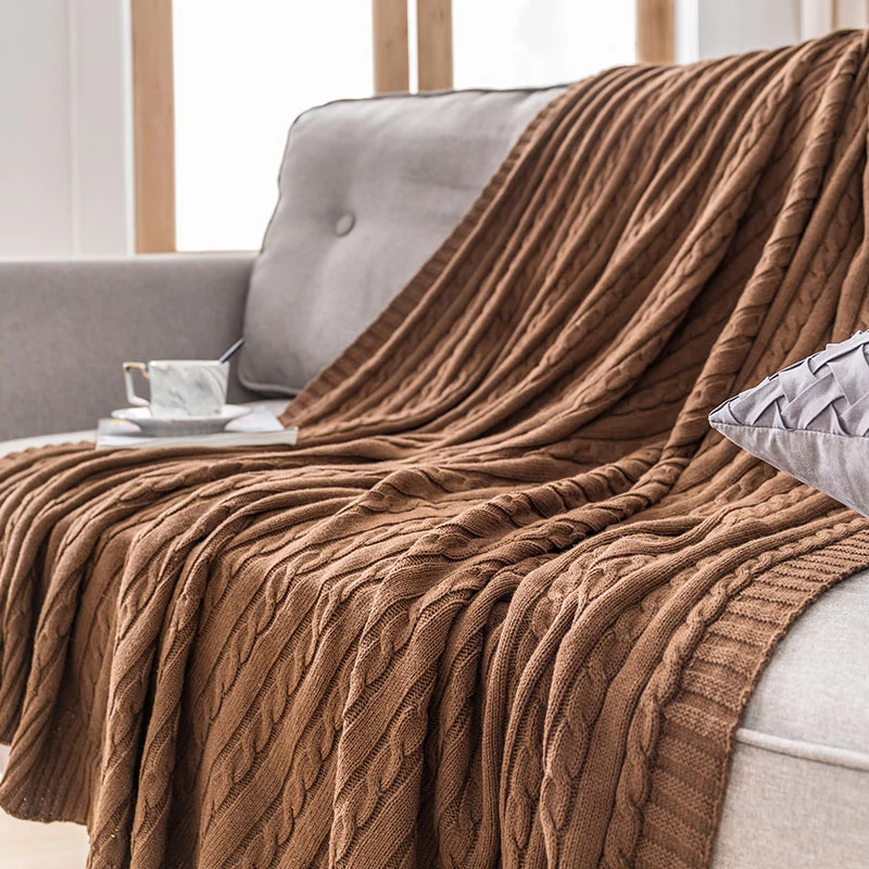Ownkoti Einfarbige Sofa-Strickdecke aus Baumwolle