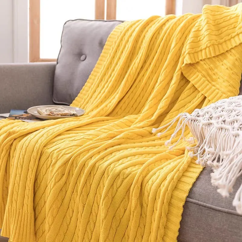 Ownkoti Einfarbige Sofa-Strickdecke aus Baumwolle