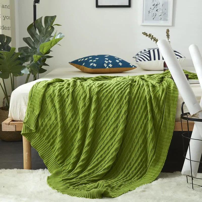 Ownkoti Einfarbige Sofa-Strickdecke aus Baumwolle