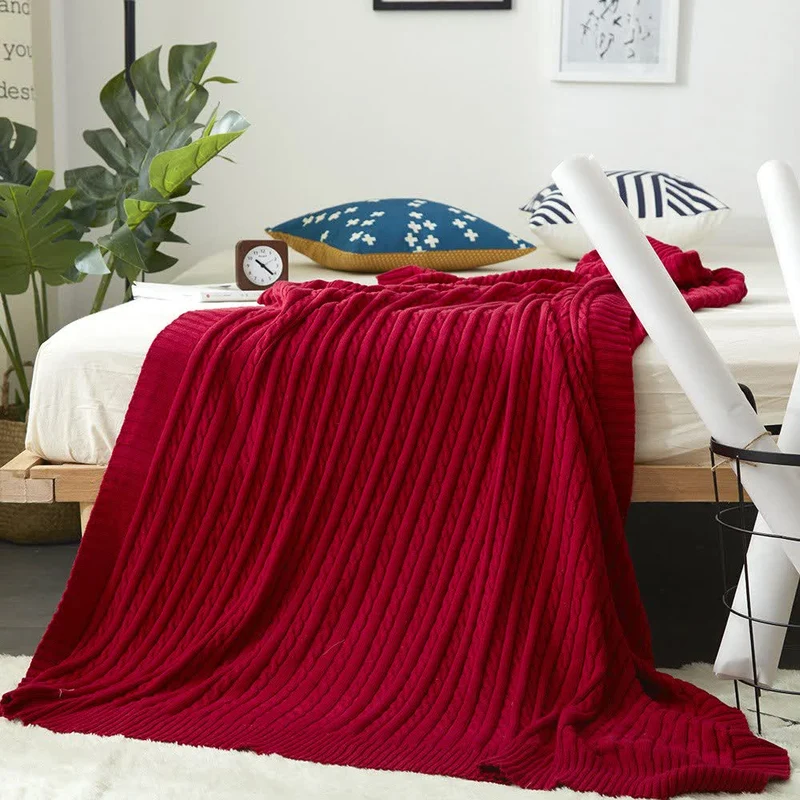 Ownkoti Einfarbige Sofa-Strickdecke aus Baumwolle