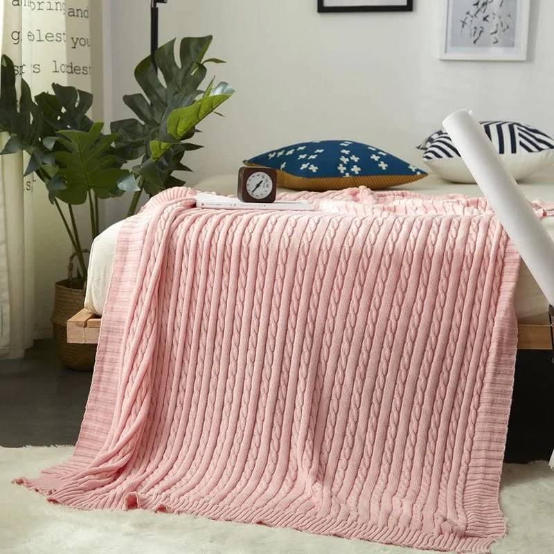 Ownkoti Einfarbige Sofa-Strickdecke aus Baumwolle