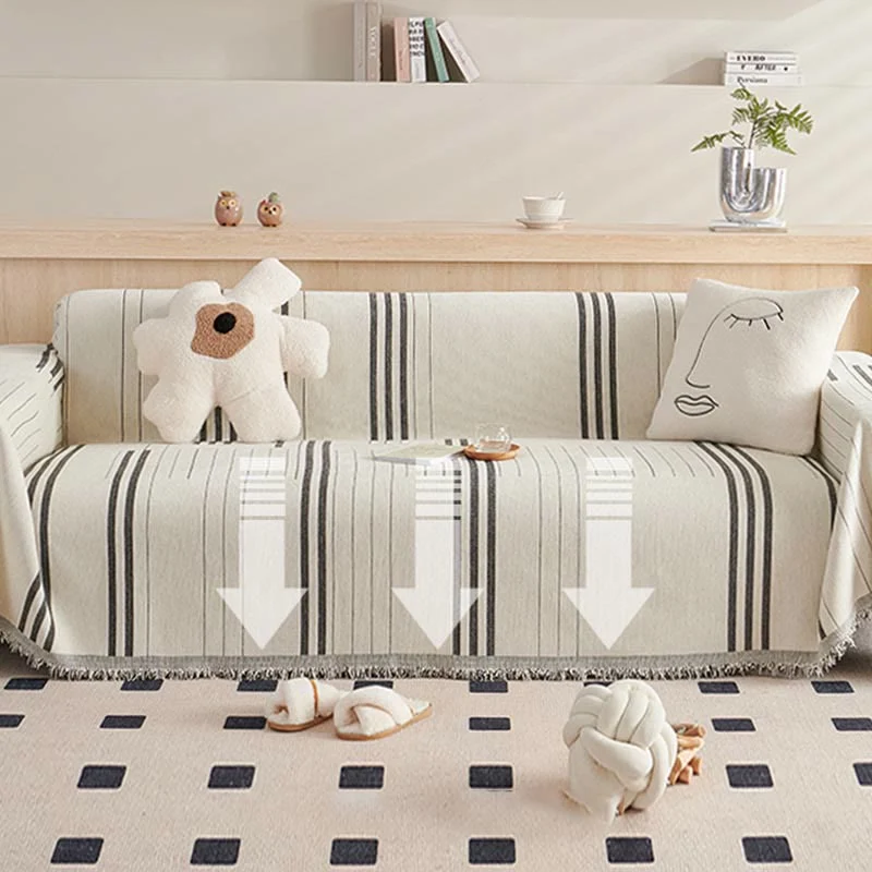 Sofaschoner aus Chenille mit geraden Streifen und Quasten