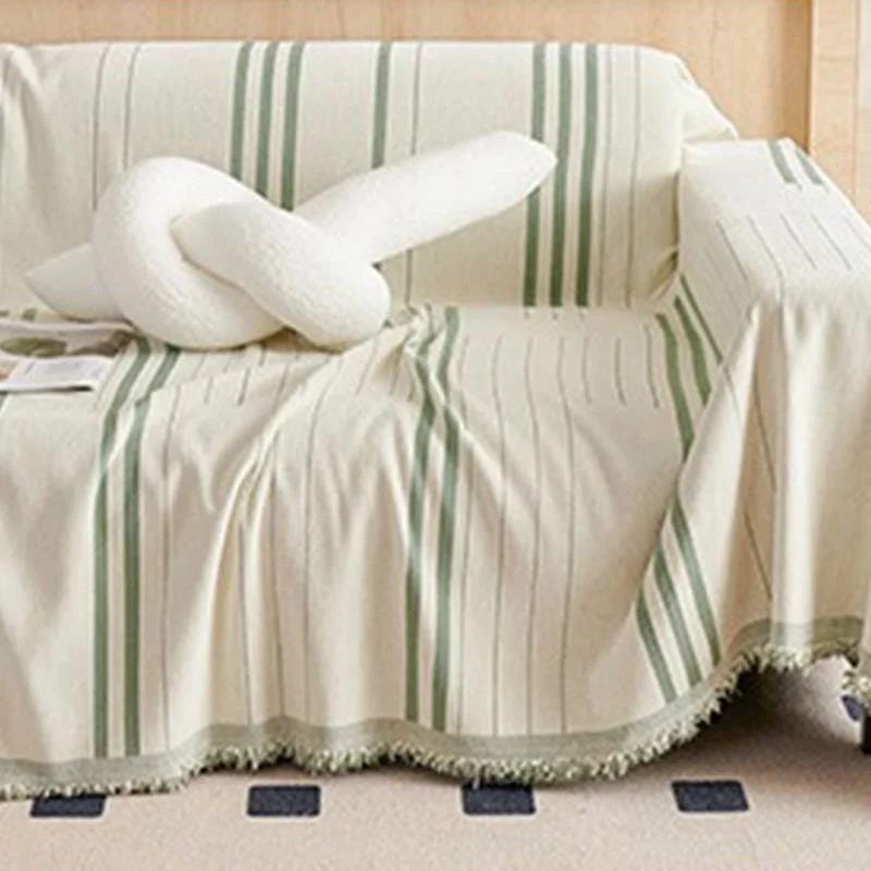 Sofaschoner aus Chenille mit geraden Streifen und Quasten