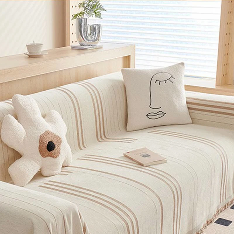 Sofaschoner aus Chenille mit geraden Streifen und Quasten