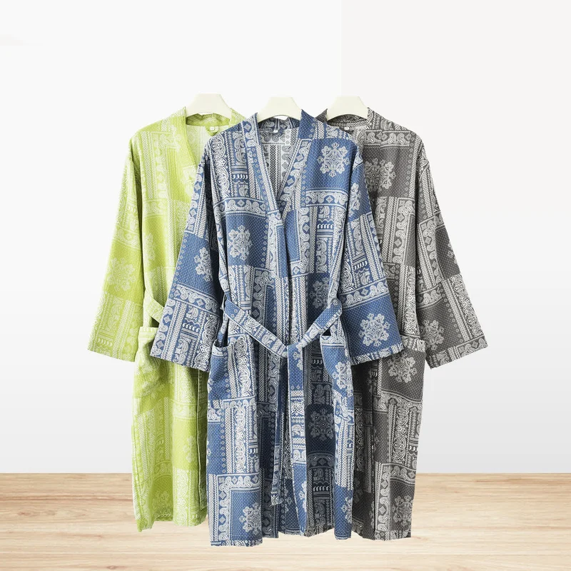 Jacquard Vintage Kimono Baumwollgaze Bademantel