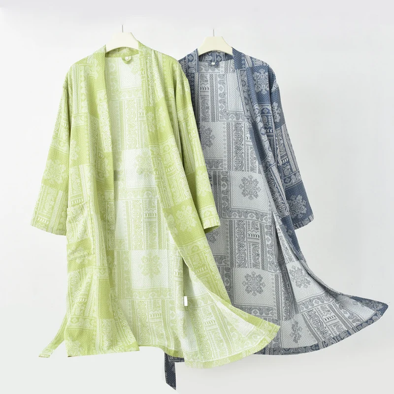 Jacquard Vintage Kimono Baumwollgaze Bademantel