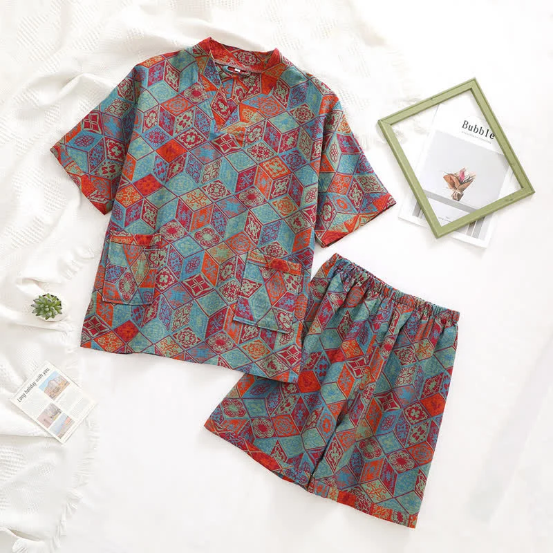 Doppellagiges Gaze-Pyjama-Set aus Vintage-Baumwolle