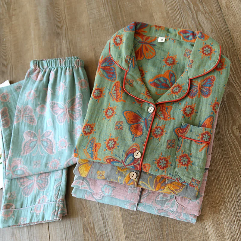 Vintage Loungewear-Set aus Baumwolle mit Schmetterlingsmuster