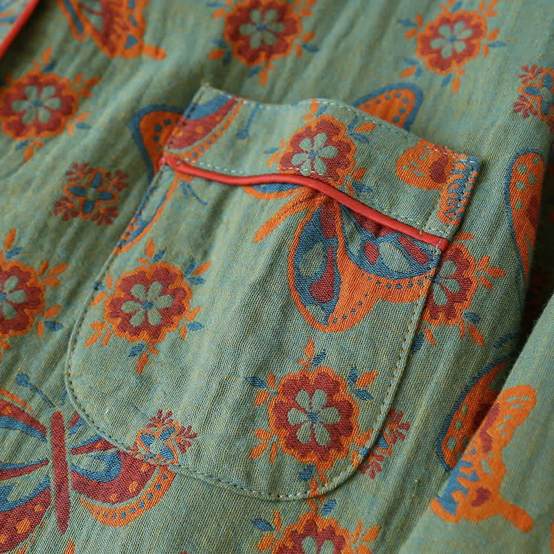 Vintage Loungewear-Set aus Baumwolle mit Schmetterlingsmuster
