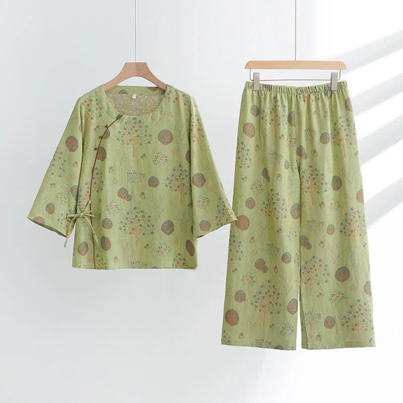 Loungewear-Set aus Jacquard-Baumwolle mit Blattbaum-Print