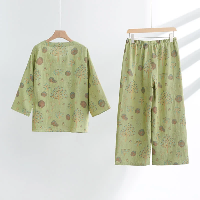 Loungewear-Set aus Jacquard-Baumwolle mit Blattbaum-Print