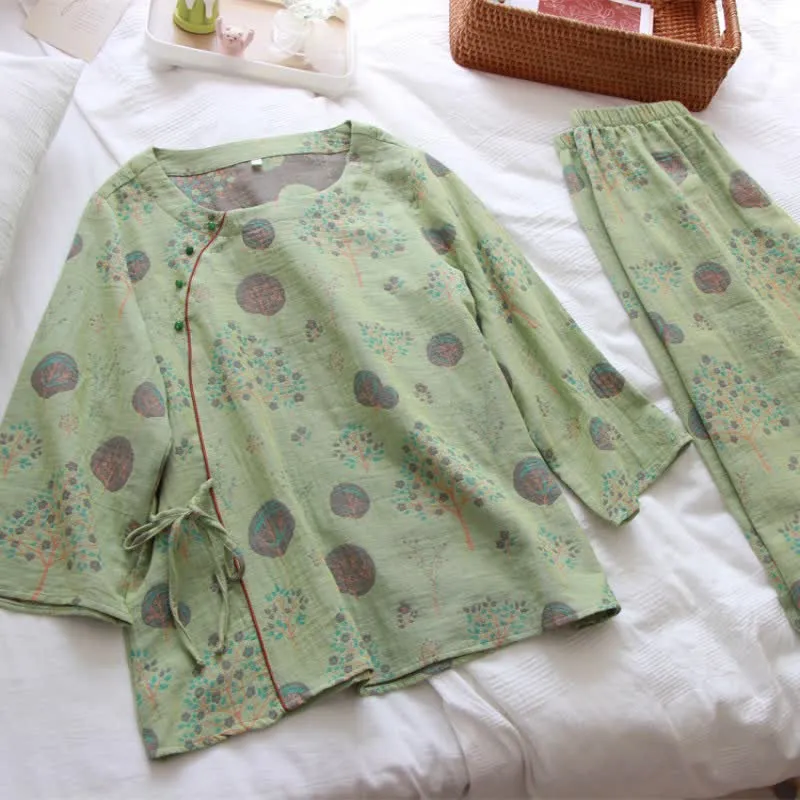 Loungewear-Set aus Jacquard-Baumwolle mit Blattbaum-Print