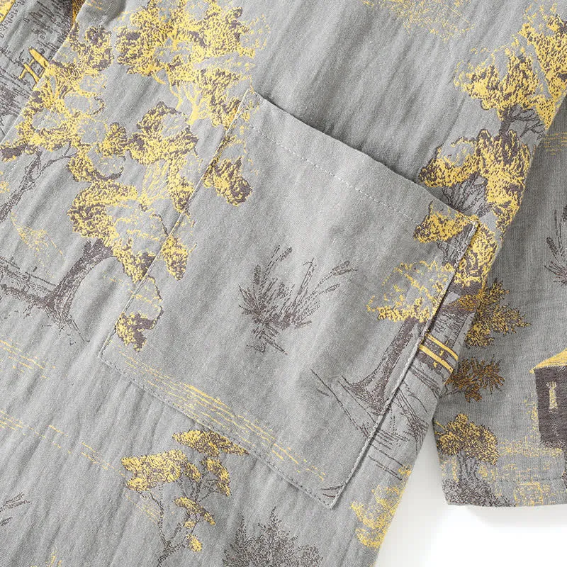 Neutrales Kimono-Pyjama-Set aus Baumwolle mit Landschaftsmotiv