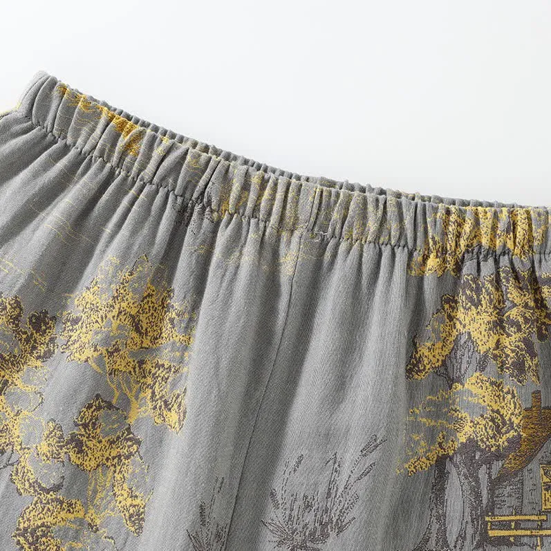 Neutrales Kimono-Pyjama-Set aus Baumwolle mit Landschaftsmotiv