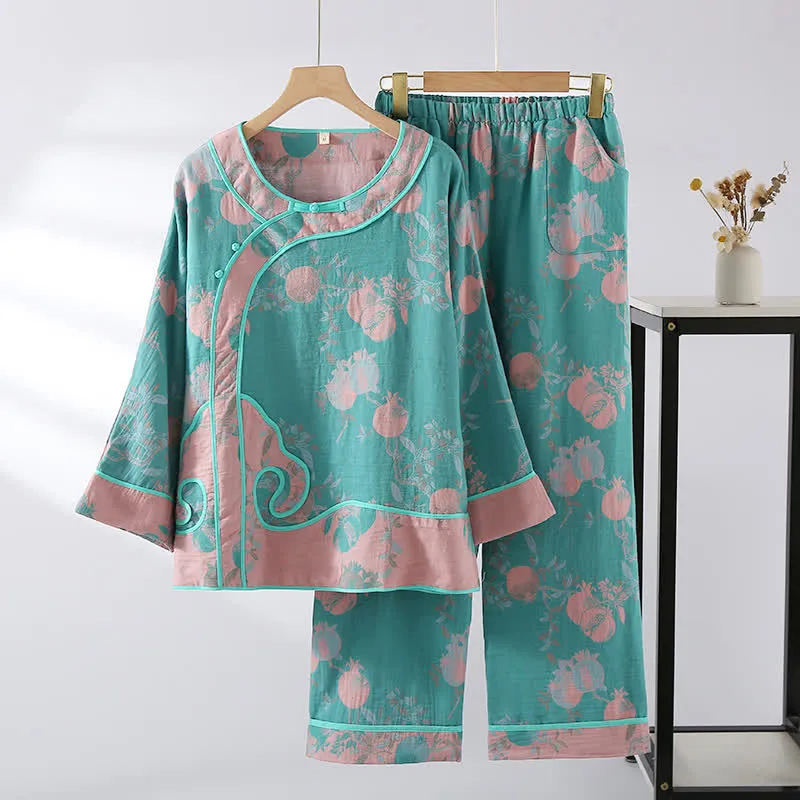 Jacquard-Nachtwäscheset aus Baumwollgaze mit Granatapfelmotiv